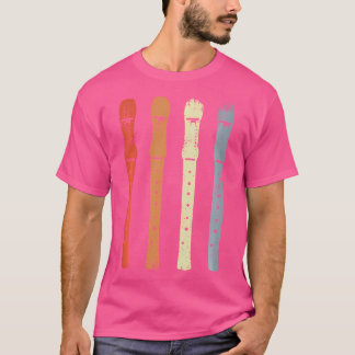 ヴィンテージフルートのスケッチフルート演奏装置レコーダ Tシャツ
