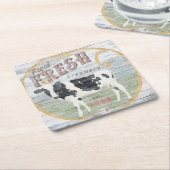 ヴィンテージフレッシュクリーミー牛 スクエアペーパーコースター (アングル)