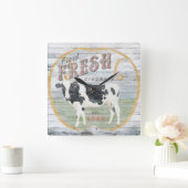 ヴィンテージフレッシュクリーミー牛 スクエア壁時計 (ホーム)