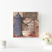 ヴィンテージフレッシュコーヒーニューヨークプリント時計 スクエア壁時計 (ホーム)