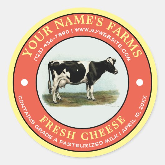 ヴィンテージフレッシュチーズラベルテンプレート ラウンドシール (正面)