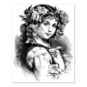 ヴィンテージフレンチジプシー女の子と花ゴムスタンプ ラバースタンプ (インプリント)