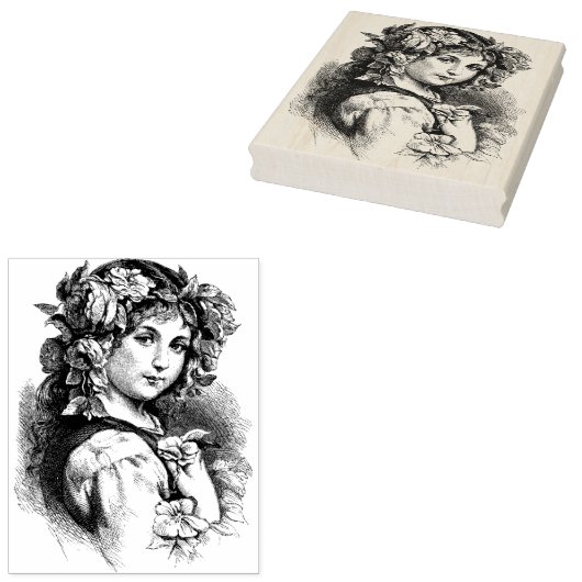 ヴィンテージフレンチジプシー女の子と花ゴムスタンプ ラバースタンプ (押印)