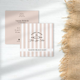 ヴィンテージフレンチピンクのエレガントなストライプのベーカリーのロゴ スクエア名刺