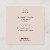 ヴィンテージフレンチピンクのエレガントなストライプのベーカリーのロゴ スクエア名刺 (裏面)