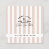 ヴィンテージフレンチピンクのエレガントなストライプのベーカリーのロゴ スクエア名刺 (正面)