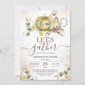 ヴィンテージフレンドリーディナーウォーターカラーカボチャ 招待状 (正面)