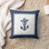 ヴィンテージフレームいかりネイビー装飾用クッション クッション (ブランケット)