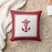 ヴィンテージフレームいかりレッド装飾用クッション クッション (ブランケット)