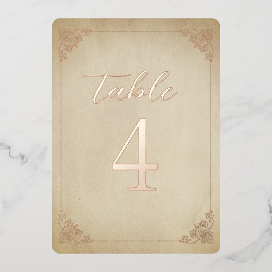 ヴィンテージフレームおよびバラ金ゴールド表の番号 箔招待状 (正面)