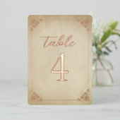 ヴィンテージフレームおよびバラ金ゴールド表の番号 箔招待状 (立ち正面)