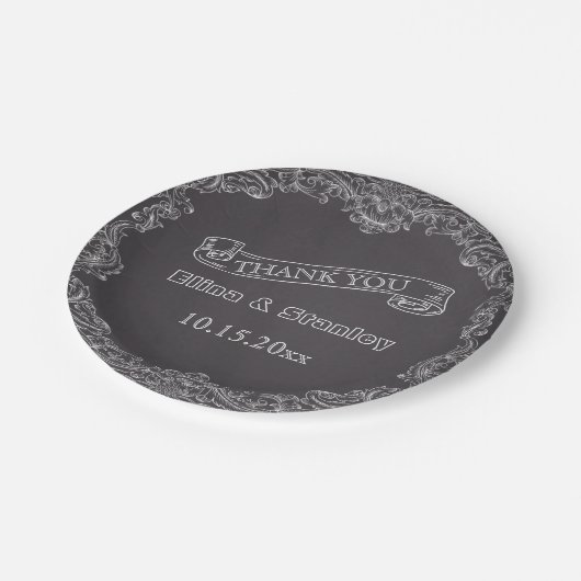 ヴィンテージフレームと結婚黒板の感謝 ペーパープレート (アングル)