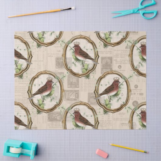 ヴィンテージフレームのクラウンを持つ金ゴールドの切り離し 薄葉紙 (クラフト)