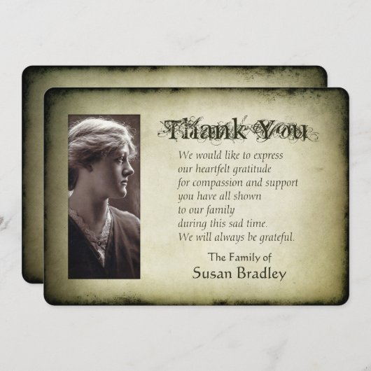 ヴィンテージフレームの悔やみや弔慰は平らなカード感謝していしています サンキューカード (正面/裏面)