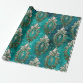 ヴィンテージフレームの水上馬が薄緑 ラッピングペーパー (アンロールド)