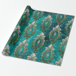 ヴィンテージフレームの水上馬が薄緑 ラッピングペーパー