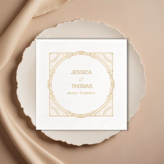 ヴィンテージフレームアールデコ新郎新婦結婚日付 箔ナプキン