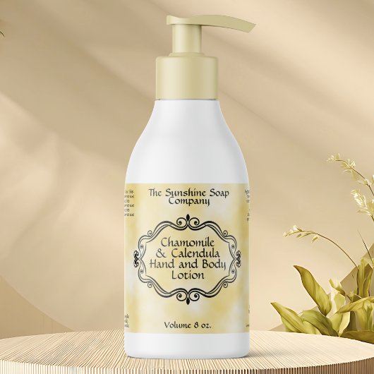 ヴィンテージフレームイエローパーチメント化粧品ボトル 長方形シール