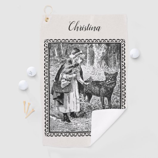 ヴィンテージフレームイラストレーションレッドライディングフードウルフ ゴルフタオル (インサイチュ)