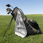 ヴィンテージフレームイラストレーションレッドライディングフードウルフ ゴルフタオル (グリーン)