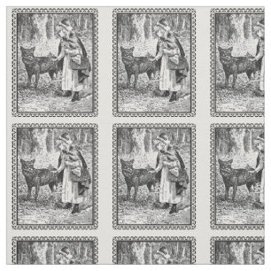 ヴィンテージフレームイラストレーションレッドライディングフードウルフ ファブリック