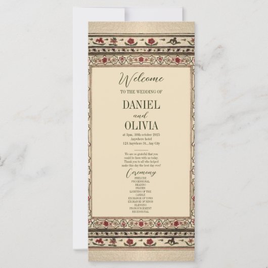 ヴィンテージフレームエスニックモチーフ結婚式 プログラム (正面)