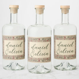 ヴィンテージフレームエスニック結婚モチーフ リキュールボトルラベル