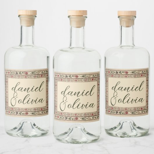 ヴィンテージフレームエスニック結婚モチーフ リキュールボトルラベル (ボトル)