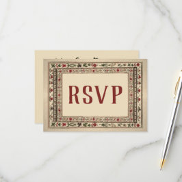 ヴィンテージフレームエスニック結婚モチーフ 出欠カード