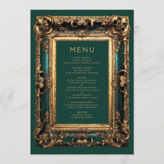 ヴィンテージフレームエメラルドグリーン結婚金ゴールドのメニュー メニュー (正面)