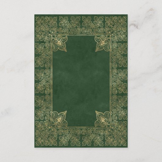 ヴィンテージフレームグリーン金ゴールドウェディングRSVP エンクロージャーカード (裏面)