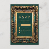 ヴィンテージフレームグリーン金ゴールドウェディングRSVP エンクロージャーカード (正面)