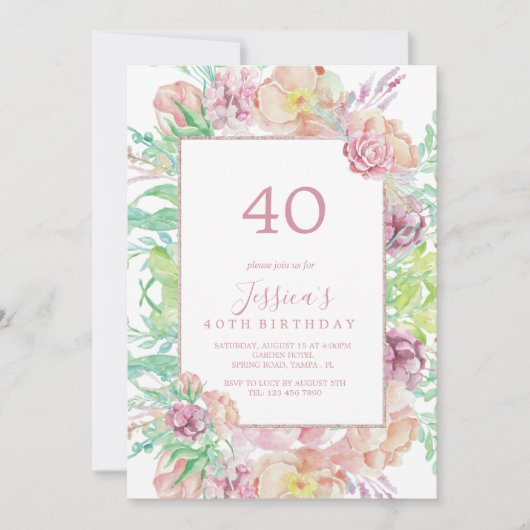 ヴィンテージフレームサマーブーケ誕生日 招待状 (正面)