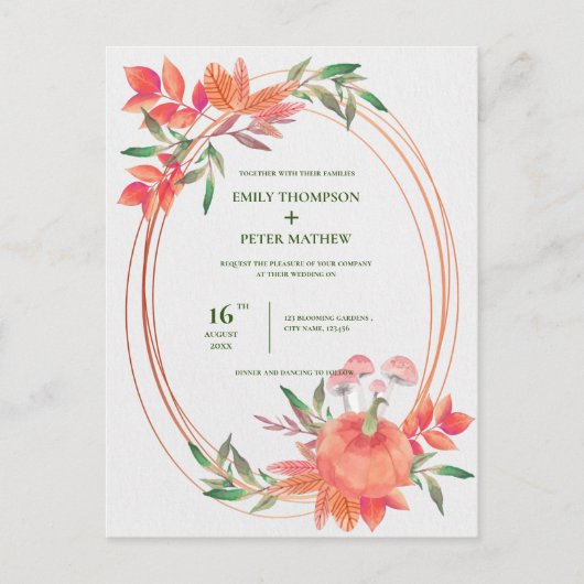 ヴィンテージフレームパンプキン紅葉秋の結婚式 ポストカード (正面)