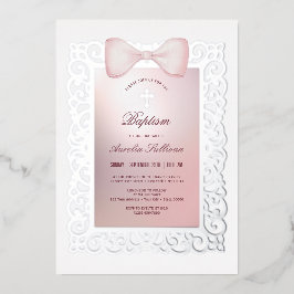 ヴィンテージフレームピンクバプテスマ 箔招待状