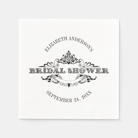 ヴィンテージフレームブライダルシャワー スタンダードカクテルナプキン (正面)