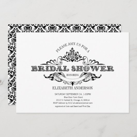 ヴィンテージフレームブライダルシャワー 招待状 (正面/裏面)