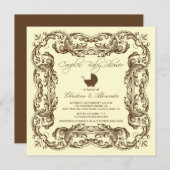 ヴィンテージフレームブラウンはベビーシャワーの招待状をつなぎます 招待状 (正面/裏面)