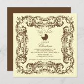 ヴィンテージフレームブラウンイエローベビーシャワー招待状 招待状 (正面/裏面)