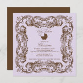 ヴィンテージフレームブラウン薄紫ベビーシャワー招待状 招待状 (正面/裏面)
