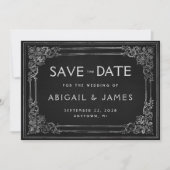 ヴィンテージフレームブラックシルバーウェディング日付を保存 招待状 (正面)