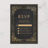 ヴィンテージフレームブラック金ゴールドウェディングRSVP エンクロージャーカード (正面)