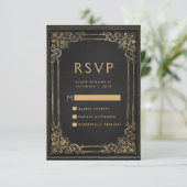 ヴィンテージフレームブラック金ゴールドウェディングRSVP エンクロージャーカード (スタンド正面)