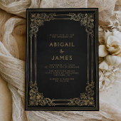 ヴィンテージフレームブラック金ゴールド結婚ズ 招待状