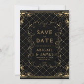 ヴィンテージフレームブラック金ゴールド結婚式の日付を保存 招待状 (正面)