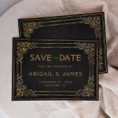 ヴィンテージフレームブラック金ゴールド結婚式の日付を保存 招待状