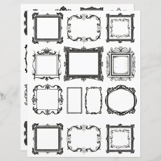 ヴィンテージフレームラインアートコラージスクラップブック紙 (正面/裏面)