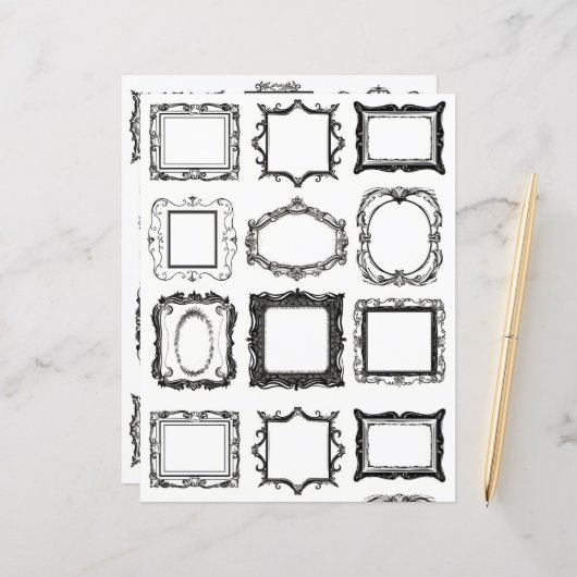 ヴィンテージフレームラインアートコラージスクラップブック紙 (正面/裏面インサイチュ)