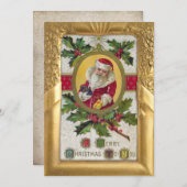 ヴィンテージフレーム内のサンタとホリ華美ー金ゴールド シーズンカード (正面/裏面)