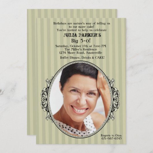 ヴィンテージフレーム写真誕生日パーティーの招待 招待状 (正面/裏面)